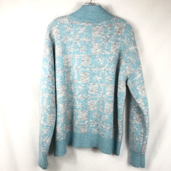 LOFT Wool Blend Zip Collar Sweater Blue and Gray with Snowflakes Womens XL - Picture 6 of 6